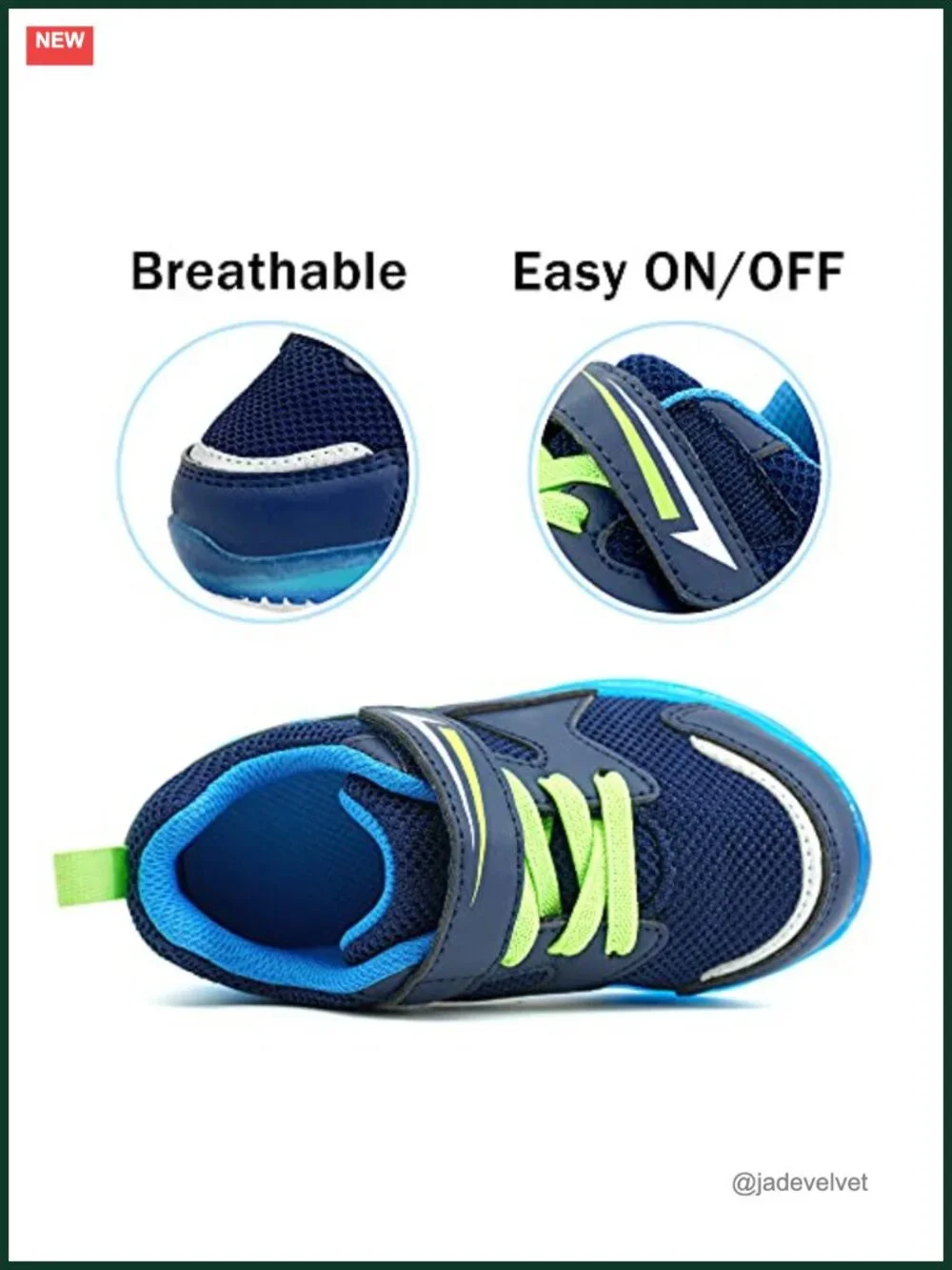 Toddler Light Up LED Sneakers Breathable Mesh Hook & Loop Closure Boys Girls